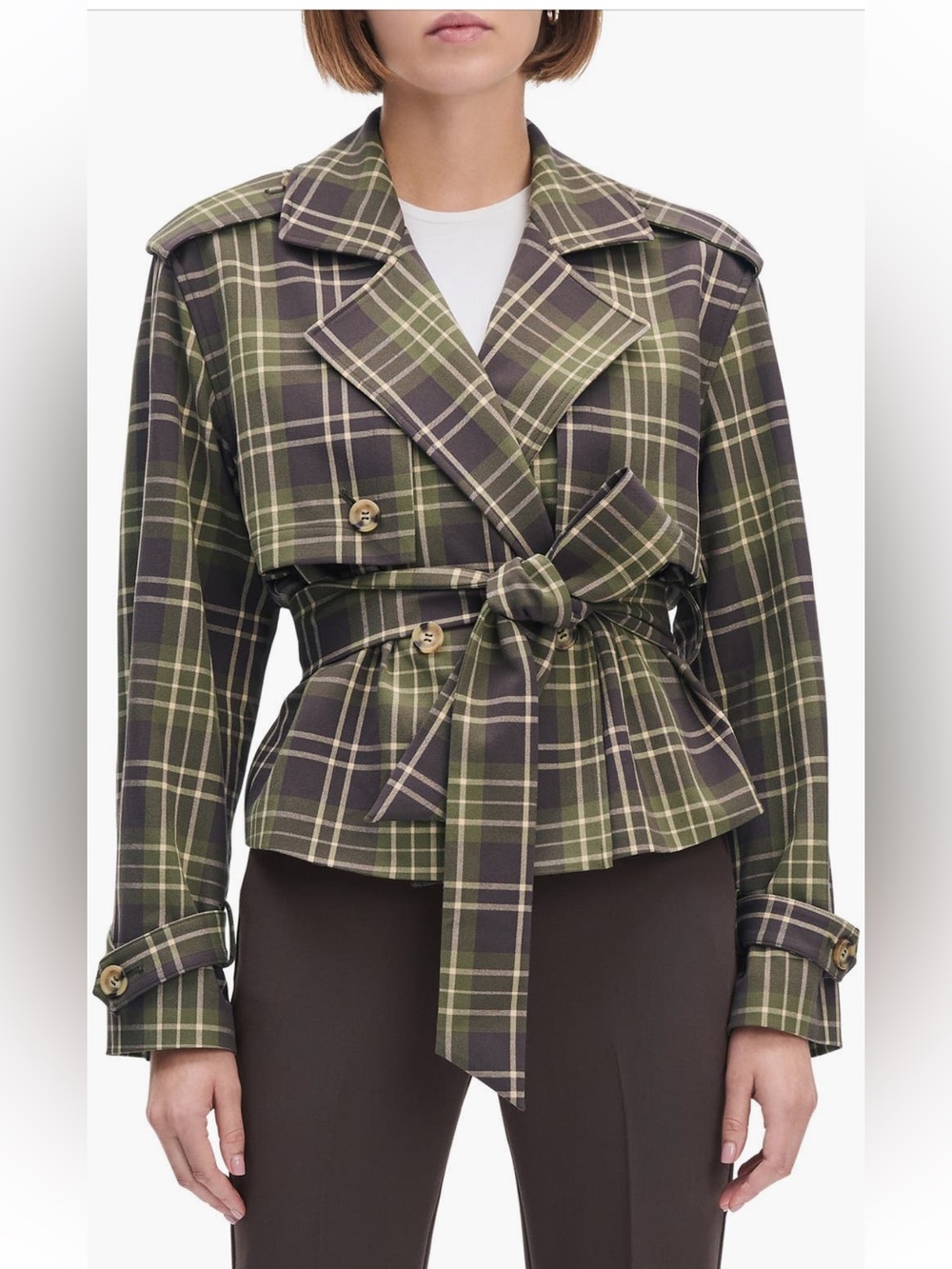 Favorite Daughter The Cropped Charles Trench Coat Plad